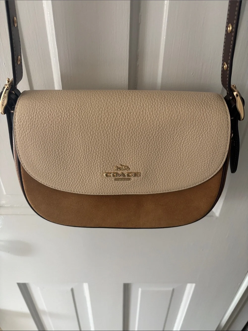 Coach Two-Tone Crossbody Bag in Cream and Brown - Picture 2 of 4